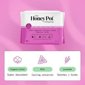 The Honey Pot Company - Regular Flow Pads with Wings - Organic Pads for Women - Herbal Infused w/Essential Oils for Cooling Effect, Cotton Cover, & Ultra-Absorbent Pulp Core - Feminine Care - 20 ct