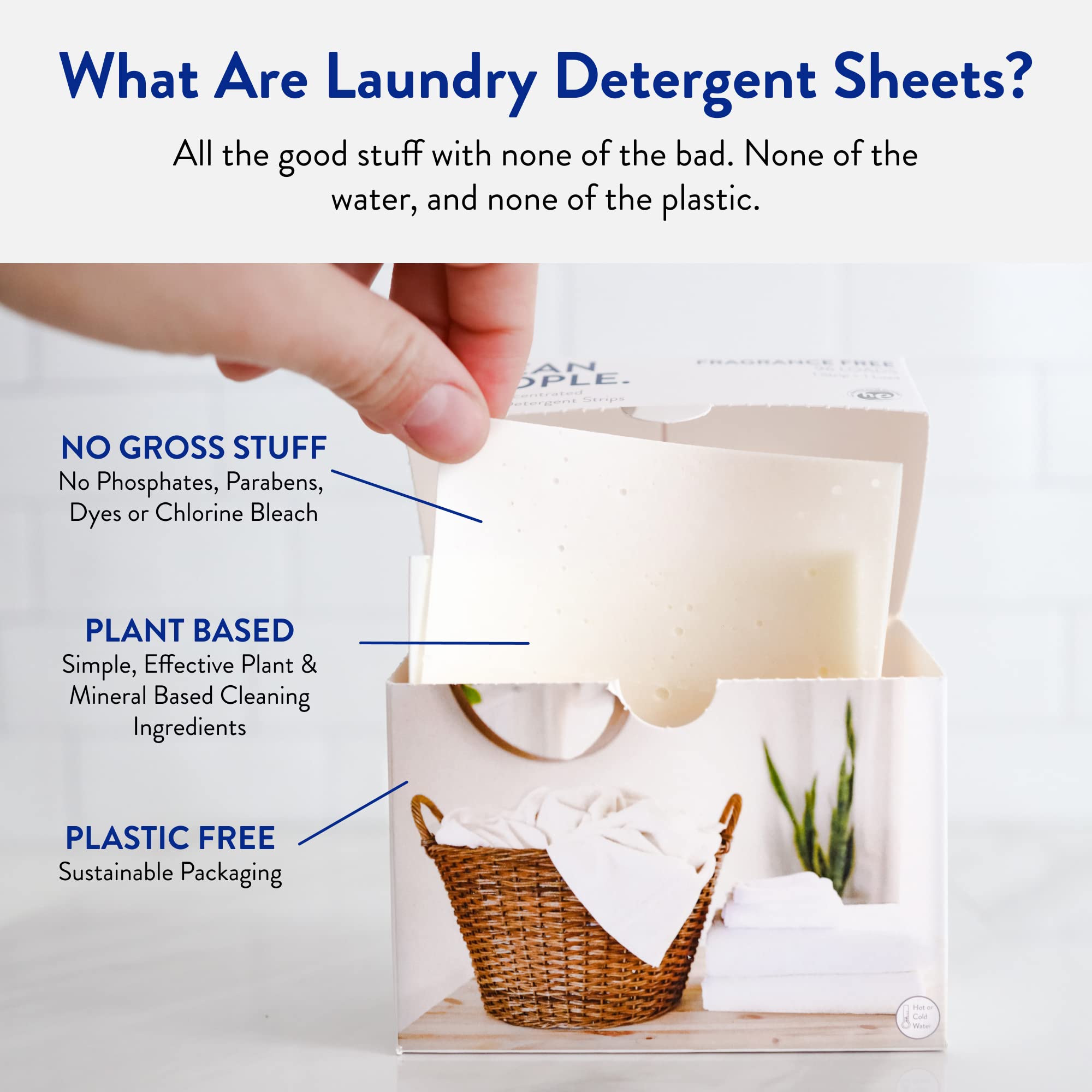 Clean People Laundry Detergent Sheets - Plant-Based, Hypoallergenic Laundry Soap - Ultra Concentrated, Plastic Free, Natural Ingredients, Recyclable Packaging, Stain Fighting - Fresh Scent, 32 Pack