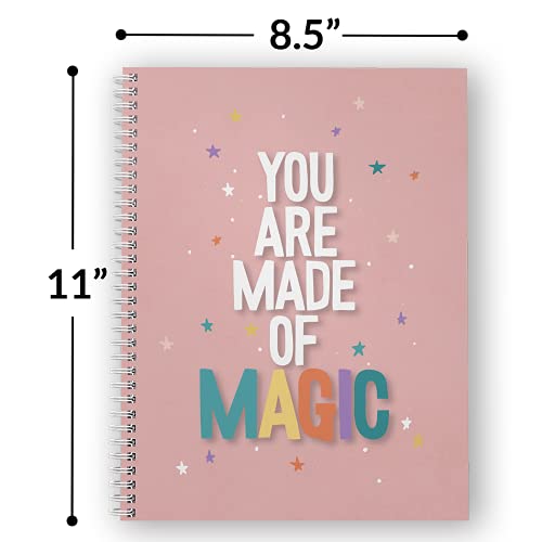 Softcover Made of Magic 8.5" x 11" Motivational Spiral Notebook/Journal, 120 Wide Ruled Pages, Durable Gloss Laminated Cover, White Wire-o Spiral. Made in the USA