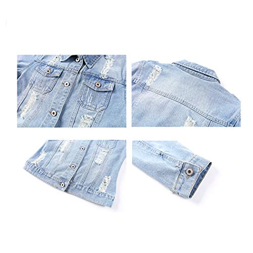 Hixiaohe Women Autumn 3/4 Sleeve Retro Short Denim Jackets Light Blue Jean Coats(03 Light Blue,3XL)