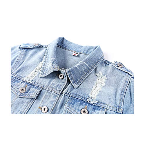 Hixiaohe Women Autumn 3/4 Sleeve Retro Short Denim Jackets Light Blue Jean Coats(03 Light Blue,3XL)