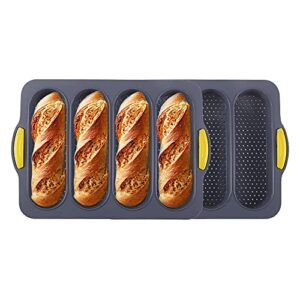loaf pan atrccs set of 1 with four buns french bread loaf pan bread pan non-stick pan easy to release household silicone food baking breakfast afternoon tea romantic dinner tool (black)
