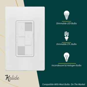 TOPGREENER Kalide Combo Dimmer Switch with 3-Speed Fan Control for Dimmable 200W LED/CFL Lights and Fan Combination Switch, Single Pole, Neutral Wire Not Required, TGDSFS3-W, White