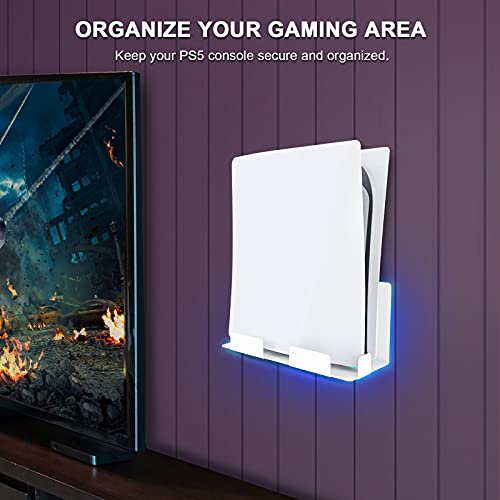 NexiGo PS5 Wall Mount with RGB LED Light - Wall Bracket for Playstation 5 Console (Disc & Digital) - Remote Control Colorful Lighting - Sturdy Wall Stand Hanger