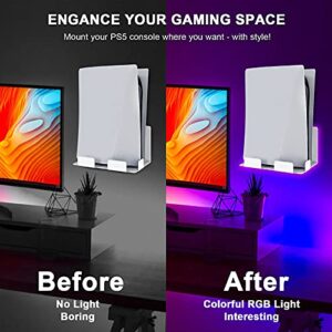 NexiGo PS5 Wall Mount with RGB LED Light - Wall Bracket for Playstation 5 Console (Disc & Digital) - Remote Control Colorful Lighting - Sturdy Wall Stand Hanger