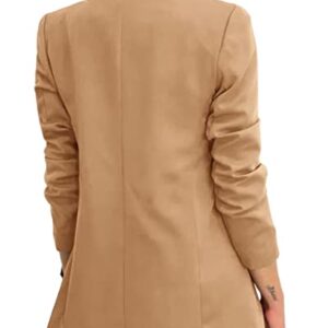 Hdieso Women's Solid Color Casual Long Sleeve Lapel Button Blazer Jacket Khaki