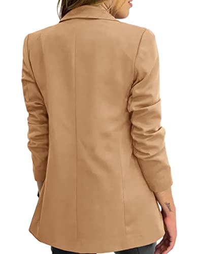 Hdieso Women's Solid Color Casual Long Sleeve Lapel Button Blazer Jacket Khaki