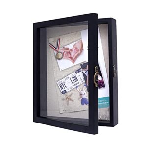 umical 11x14 shadow box display case black shadow box frame with linen back and hd plexiglass window door wood memory box for keepsakes