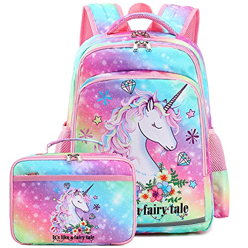 Girls Backpack for Kids School Bookbags Preschool Backpack with Lunch Box for Kindergarten Students