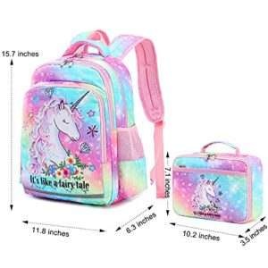 Girls Backpack for Kids School Bookbags Preschool Backpack with Lunch Box for Kindergarten Students