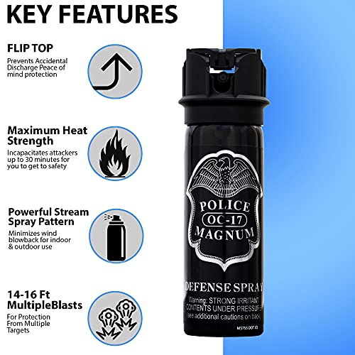 POLICE MAGNUM Pepper Spray Self Defense Law Enforcement Unit- 1 Pack 3 Ounce Flip Top (Stream)