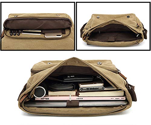 Sechunk Canvas Leather Messenger Bag Shoulder bag Cross body bag Crossbody 13 Inch Laptop Bag