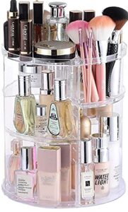 cq acrylic 360 degree rotating makeup organizer for bathroom,4 tier adjustable cosmetic storage cases and make up holder display cases,clear