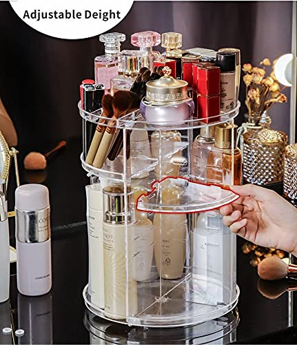 Cq acrylic 360 Degree Rotating Makeup Organizer for Bathroom,4 Tier Adjustable Cosmetic Storage Cases and Make Up Holder Display Cases,Clear