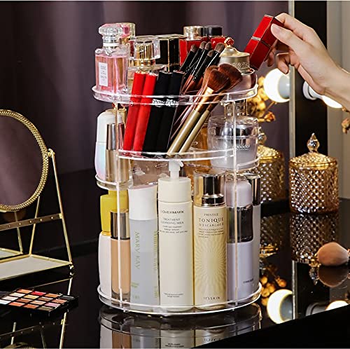 Cq acrylic 360 Degree Rotating Makeup Organizer for Bathroom,4 Tier Adjustable Cosmetic Storage Cases and Make Up Holder Display Cases,Clear