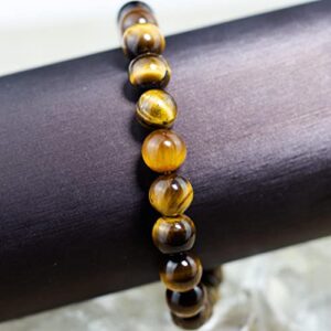 DAZCOLO Natural Gemstone Bracelet 7.5 In Stretch Gems Stones 8mm Round Beads Healing Crystals Quartz Women Men Girls Gifts (Golden Tiger Eye)