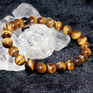 DAZCOLO Natural Gemstone Bracelet 7.5 In Stretch Gems Stones 8mm Round Beads Healing Crystals Quartz Women Men Girls Gifts (Golden Tiger Eye)