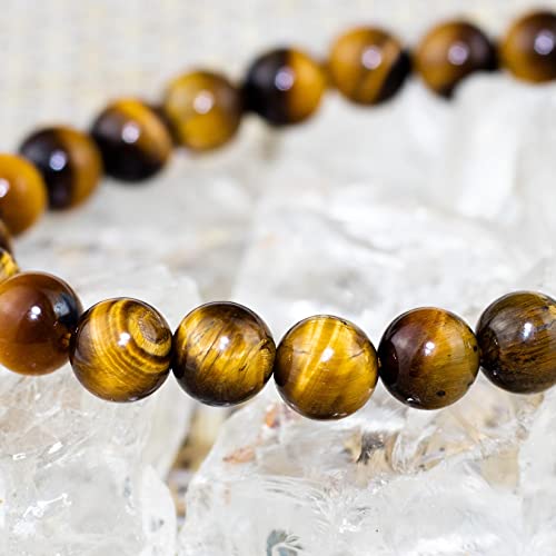 DAZCOLO Natural Gemstone Bracelet 7.5 In Stretch Gems Stones 8mm Round Beads Healing Crystals Quartz Women Men Girls Gifts (Golden Tiger Eye)