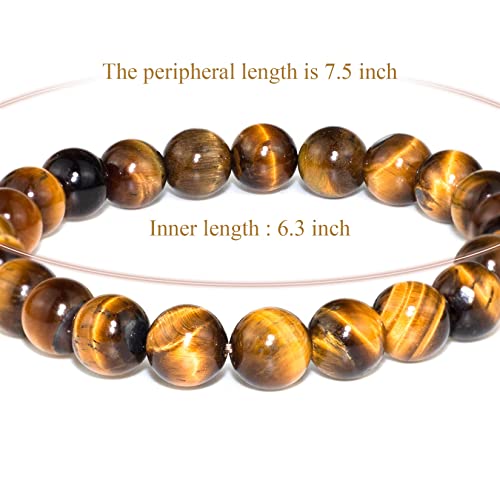 DAZCOLO Natural Gemstone Bracelet 7.5 In Stretch Gems Stones 8mm Round Beads Healing Crystals Quartz Women Men Girls Gifts (Golden Tiger Eye)