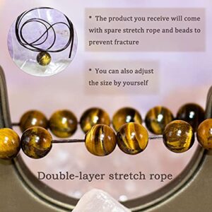 DAZCOLO Natural Gemstone Bracelet 7.5 In Stretch Gems Stones 8mm Round Beads Healing Crystals Quartz Women Men Girls Gifts (Golden Tiger Eye)