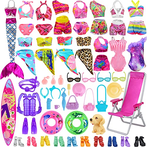 ZITA ELEMENT 44 Pcs 11.5 Inch Girl Doll Swimsuits Clothes and Accessories Mermaid Bikini Swimwear Bathing Suits Outfits with Shoes Swimming Ring Glasses Diving Suit Surfboard Beach Chair