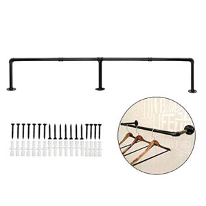 STARKOO Clothes Rack, 72in Industrial Pipe Wall Mounted Clothing Rack, Closet Garment Rack for Hanging Clothes, Heavy Duty Black Steel Iron Hanging Rod Bar for Laundry Room 3 Base