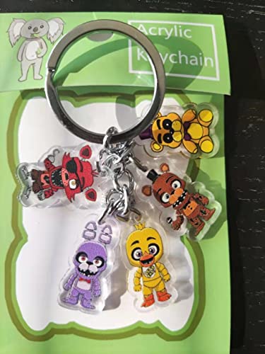 Monster Roser FNAF Keychains, 4 FNAF Action Figures Keychain For Kids, Keychain Accessory, Freddy Fazbear, Chica, Bonnie, Foxy, 5 Inches Long Key ring