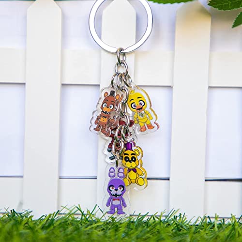 Monster Roser FNAF Keychains, 4 FNAF Action Figures Keychain For Kids, Keychain Accessory, Freddy Fazbear, Chica, Bonnie, Foxy, 5 Inches Long Key ring