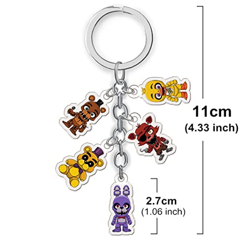 Monster Roser FNAF Keychains, 4 FNAF Action Figures Keychain For Kids, Keychain Accessory, Freddy Fazbear, Chica, Bonnie, Foxy, 5 Inches Long Key ring