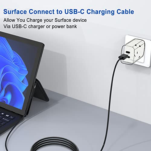 Surface Connection to USB C Charging Cable Compatible with Microsoft Surface Pro 7 6 5 4 3, Surface Go 3 2 1, Surface Laptop 4 3 2 1, Must Works with 45W 15V3A USB-C Charger (4.9ft & Travel Case)