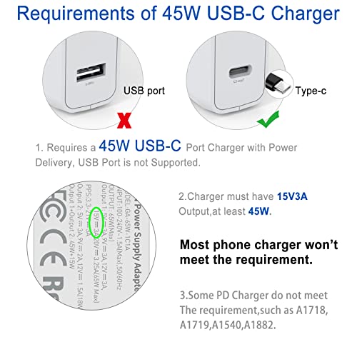 Surface Connection to USB C Charging Cable Compatible with Microsoft Surface Pro 7 6 5 4 3, Surface Go 3 2 1, Surface Laptop 4 3 2 1, Must Works with 45W 15V3A USB-C Charger (4.9ft & Travel Case)