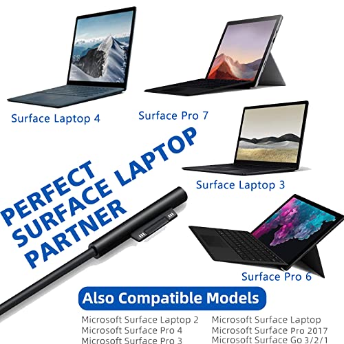 Surface Connection to USB C Charging Cable Compatible with Microsoft Surface Pro 7 6 5 4 3, Surface Go 3 2 1, Surface Laptop 4 3 2 1, Must Works with 45W 15V3A USB-C Charger (4.9ft & Travel Case)