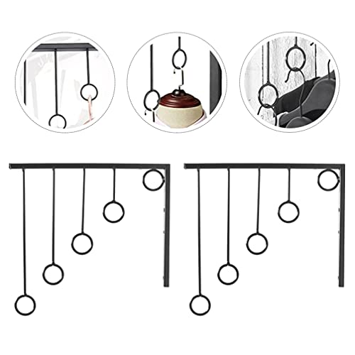 iplusmile 1 Set Wall- Mounted Metal Garment Rack Bedroom Closet Clothing Organizer with 5 Hanging Rings Clothing Garment Rack Black, 30X27CM