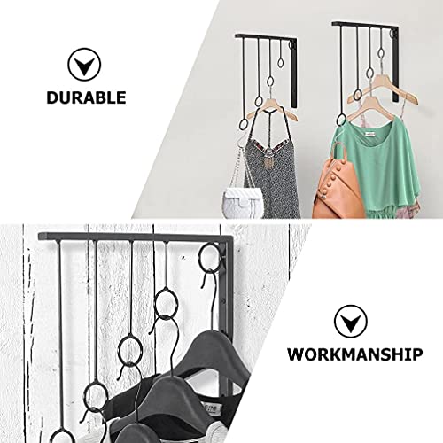 iplusmile 1 Set Wall- Mounted Metal Garment Rack Bedroom Closet Clothing Organizer with 5 Hanging Rings Clothing Garment Rack Black, 30X27CM