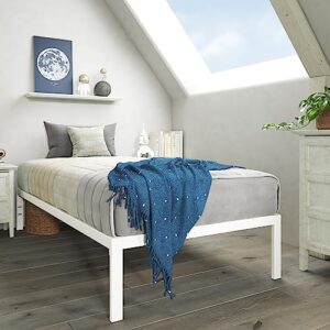 zinus mia metal platform bed frame / wood slat support / no box spring needed / easy assembly, white, twin