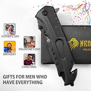 NedFoss Pocket Knife for Men, 5-in-1 Multitool Folding Knife with Bottle Opener, Glass Breaker, Seatbelt Cutter and Wrench, Survival Knife for Emergency Rescue Situations, Home Improvements