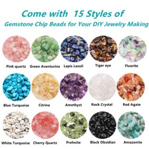 GangGangHao 1888 Pcs Natural Chip Stone Beads About 500g Irregular Gemstones Healing Crystal Loose Rocks Bead Hole Drilled DIY for Bracelet Jewelry Making Crafting (5-8mm, 15 Color Mix-S1)