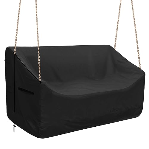 Bicherub Hanging Porch Swing Cover 420D Waterproof Outdoor Hanging Swing Cover for Patio Garden Hanging Swing Chair 56 Lx32 Wx25 H, Black