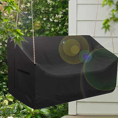 Bicherub Hanging Porch Swing Cover 420D Waterproof Outdoor Hanging Swing Cover for Patio Garden Hanging Swing Chair 56 Lx32 Wx25 H, Black