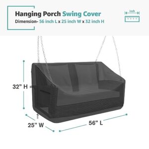 Bicherub Hanging Porch Swing Cover 420D Waterproof Outdoor Hanging Swing Cover for Patio Garden Hanging Swing Chair 56 Lx32 Wx25 H, Black