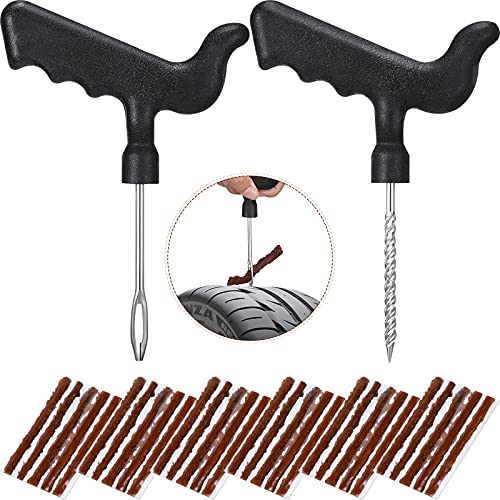 Frienda 32 Pieces Flat Tire Repair Kit Tire Plug Kit with Tire Repair Strings Car Rubber Strips Plug Kit for Truck, RV, SUV, ATV, Motorcycle, Car, Tractor, Trailer Flat Tire Puncture Repair