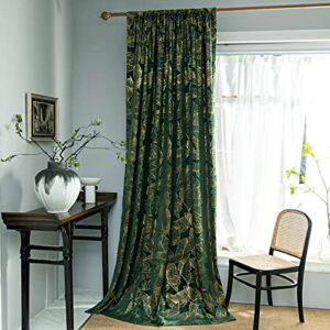 tootop velvet green curtain leaf plant bedroom and living room high-end gold foil print semi shading noise reduction soft and smooth decorative drapes pole pocket 2 panel (52w x 84 inches)