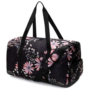 jadyn 22" women's large duffel/weekender bag with shoe pocket, travel bag (black floral)