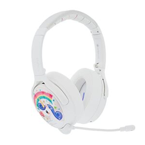 onanoff cosmos+ active noise cancelling bluetooth kids headphones, over-ear volume limiting with built in mic, 24 hours battery life, unicorn white