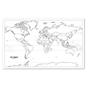 Palace Learning Laminated Blank World Map Outline Poster - 18" x 29" - (For Use With Wet Erase Markers Only)