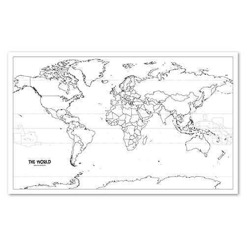 Palace Learning Laminated Blank World Map Outline Poster - 18" x 29" - (For Use With Wet Erase Markers Only)