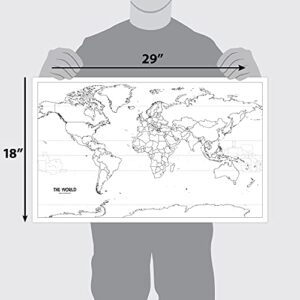 Palace Learning Laminated Blank World Map Outline Poster - 18" x 29" - (For Use With Wet Erase Markers Only)