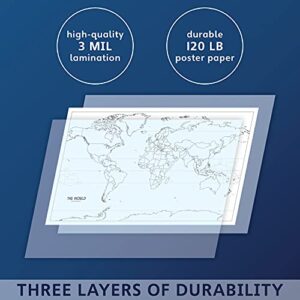 Palace Learning Laminated Blank World Map Outline Poster - 18" x 29" - (For Use With Wet Erase Markers Only)