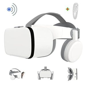 vr goggles for iphone and android phones, 3d virtual reality vr headset/glasses with wireless headphones for imax movies & play games with remote controller