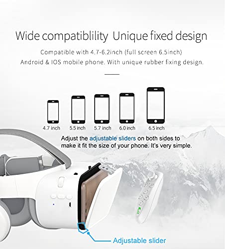 VR Goggles for iPhone and Android Phones, 3D Virtual Reality Vr Headset/Glasses with Wireless Headphones for Imax Movies & Play Games with Remote Controller